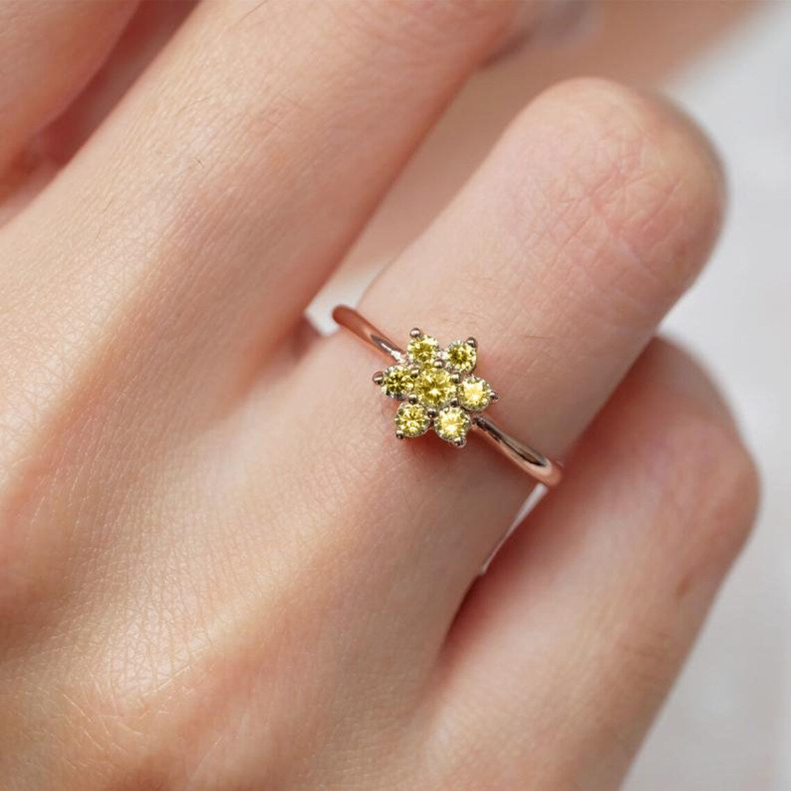 Natural Citrine Floral Cluster Rings -  14k Rose Gold Vermeil Ring