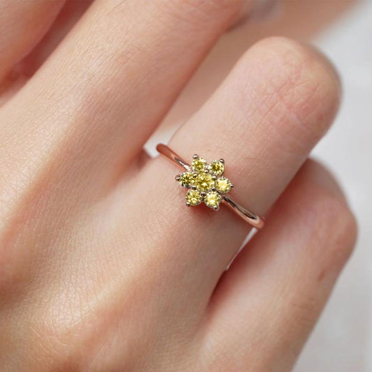 Bagues en grappe florale citrine naturelle - Bague Vermeil en or rose 14 carats - Bague de déclaration citrine