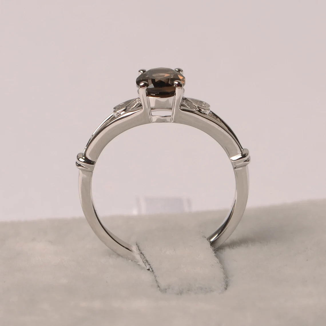 Bague de promesse en quartz fumé taille ovale naturelle - Bague en argent sterling 925