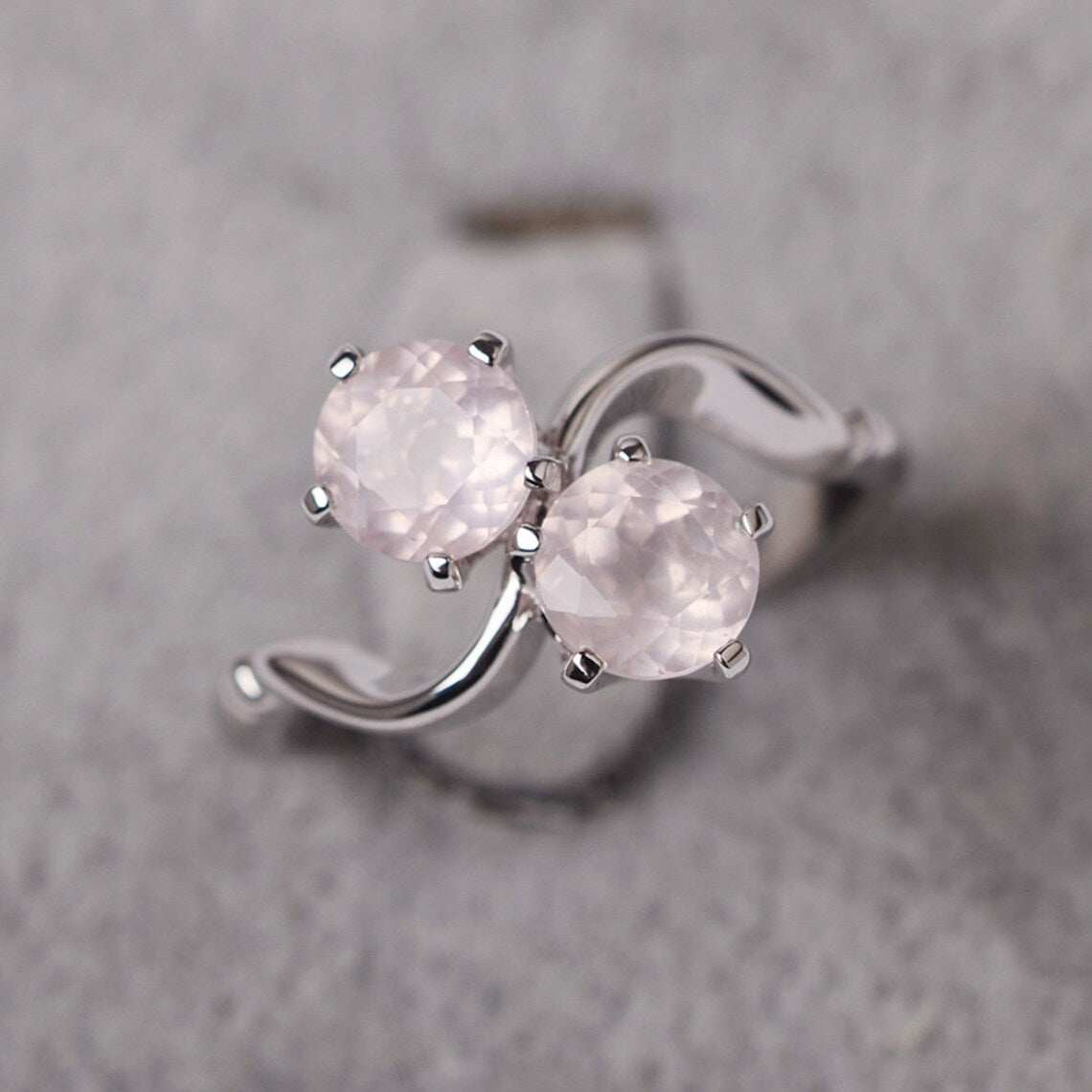 Bague de promesse en quartz rose taille ronde naturelle - Bague en argent sterling 925