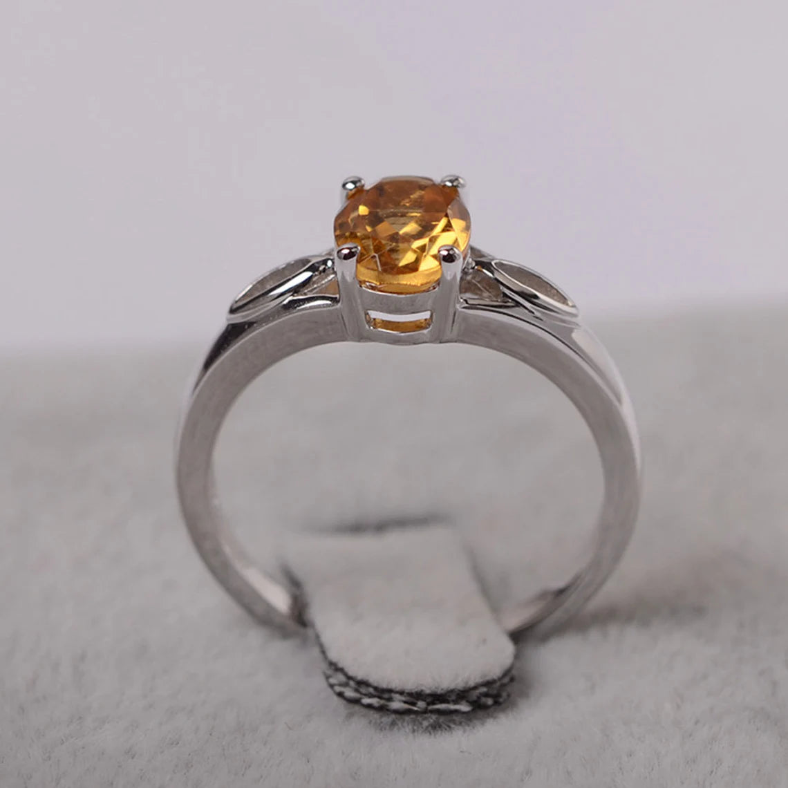 Bague solitaire citrine ovale naturelle - Bague en argent sterling 925