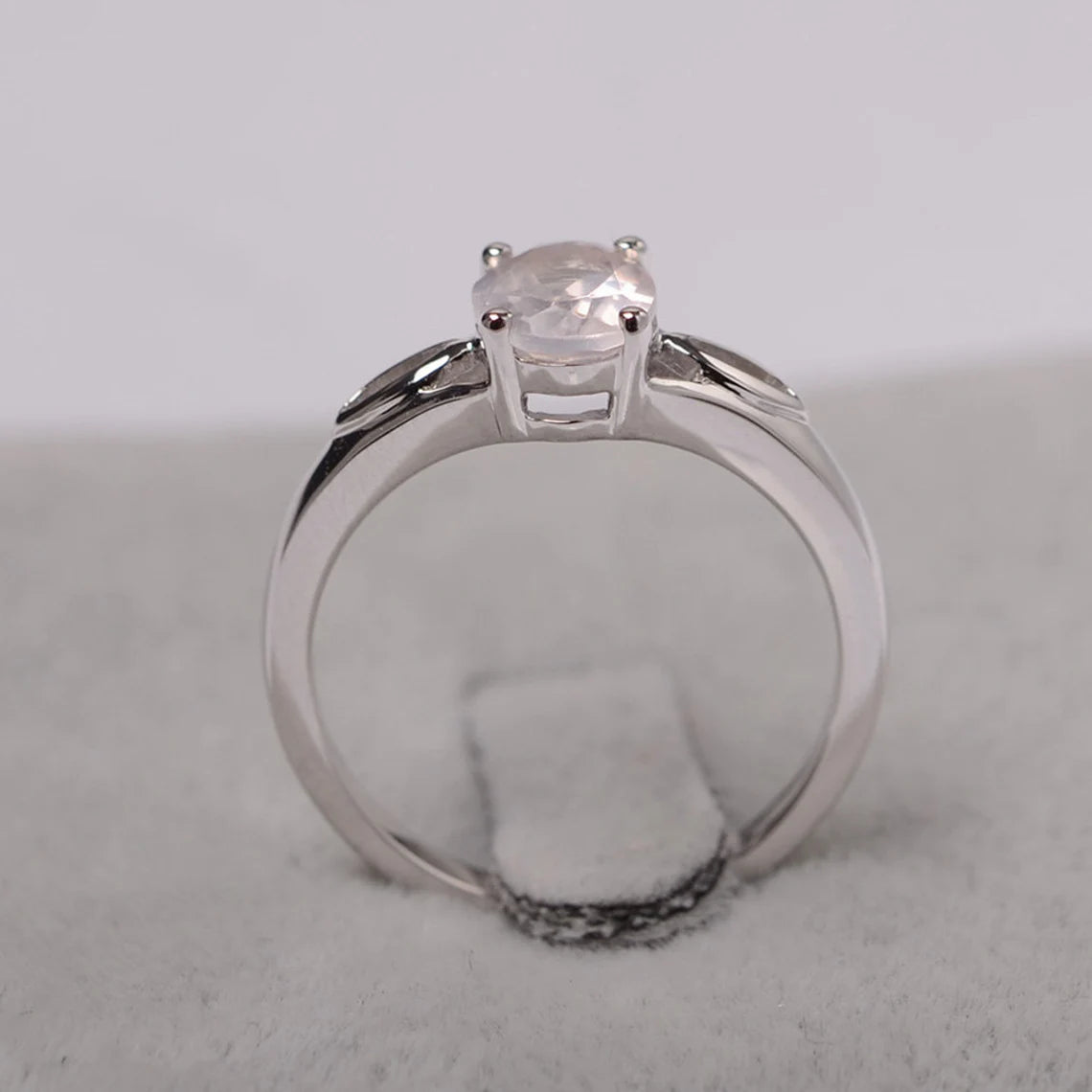 Bague de promesse en quartz rose taille ovale naturelle - Bague en argent sterling 925