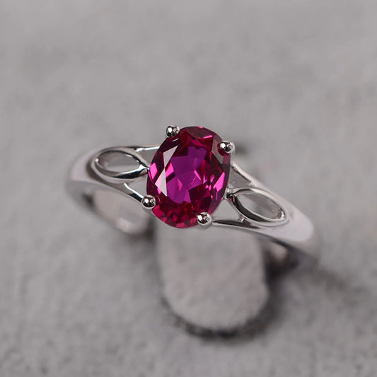 Ruby Oval Cut Solitaire Ring - 925 Sterling Silver RIng