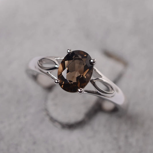 Natural Oval Cut Smoky Quartz Solitaire  Rings - 925 Sterling Silver Ring