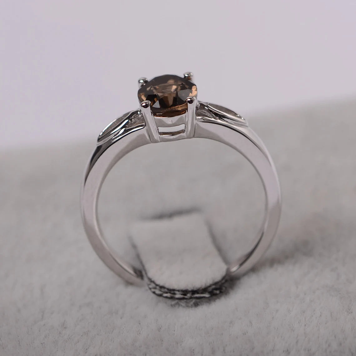 Natural Oval Cut Smoky Quartz Solitaire  Rings - 925 Sterling Silver Ring