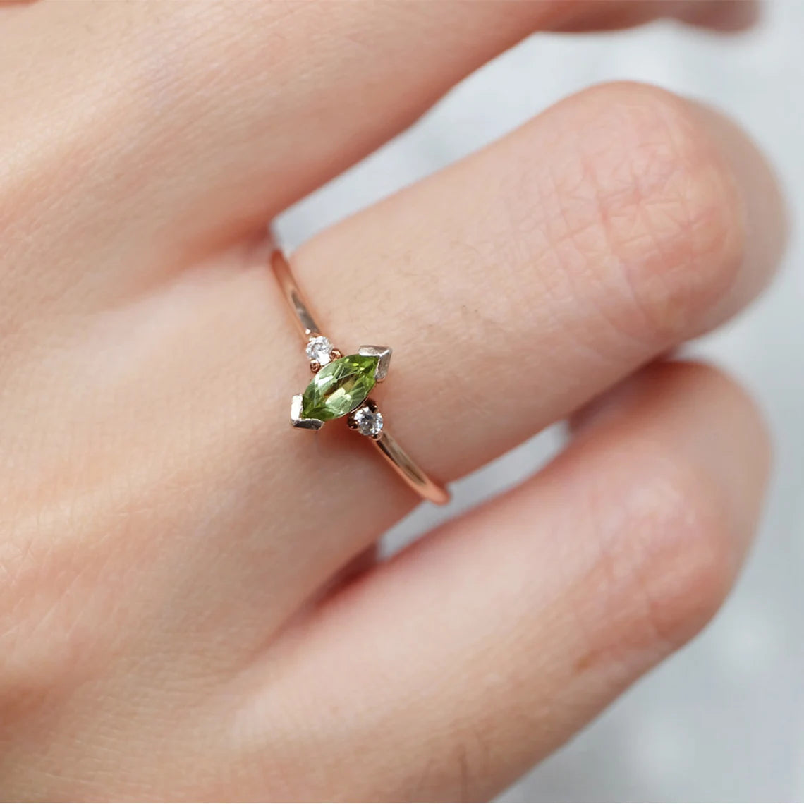 Peridot Statement Ring - 14k Rose Gold Vermeil Ring - August Birthstone Ring