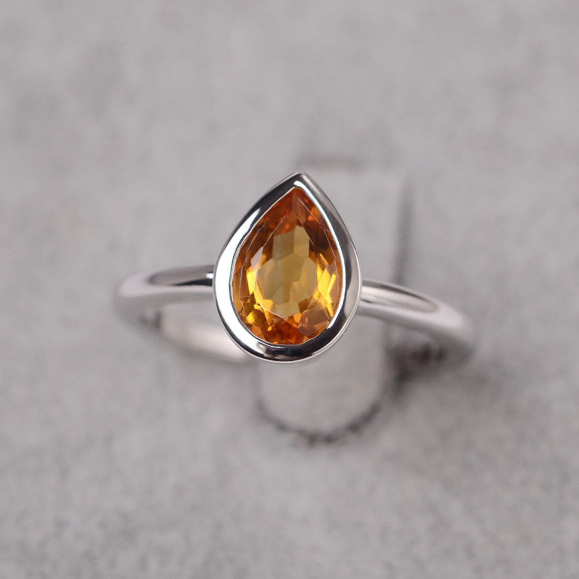 Natural Teardrop Cut Citrine Solitaire Ring - 925 Sterling Silver Ring