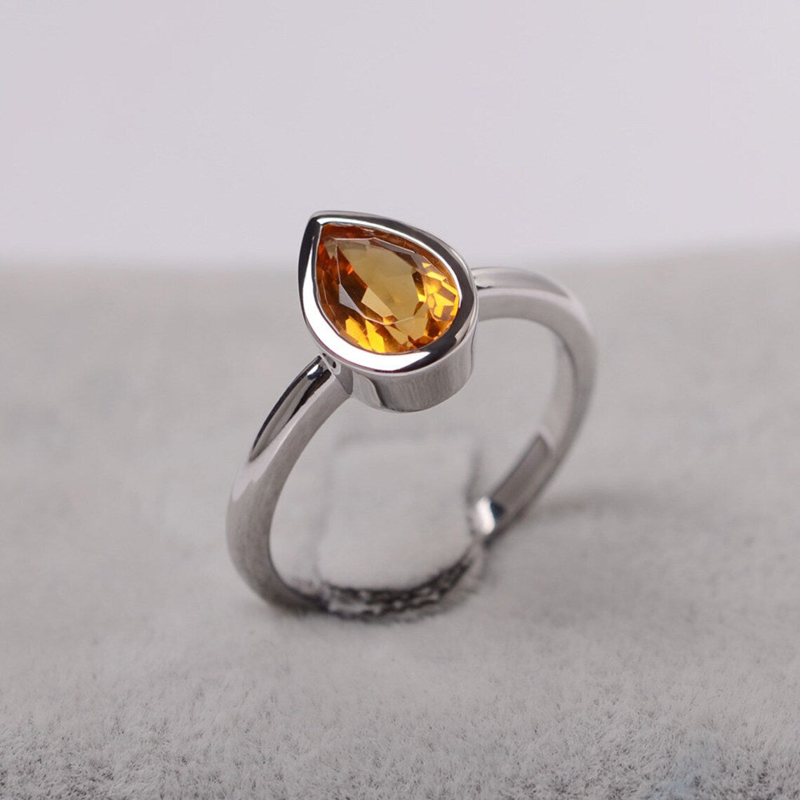 Natural Teardrop Cut Citrine Solitaire Ring - 925 Sterling Silver Ring