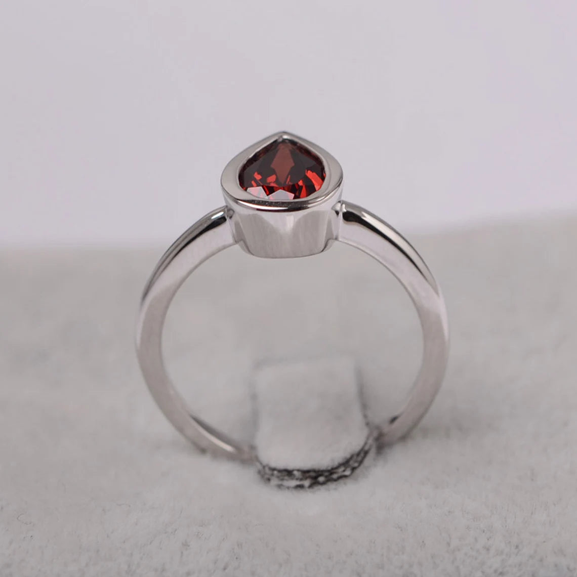 Natural Teardrop Garnet Solitaire Ring  - 925 Sterling Silver Ring