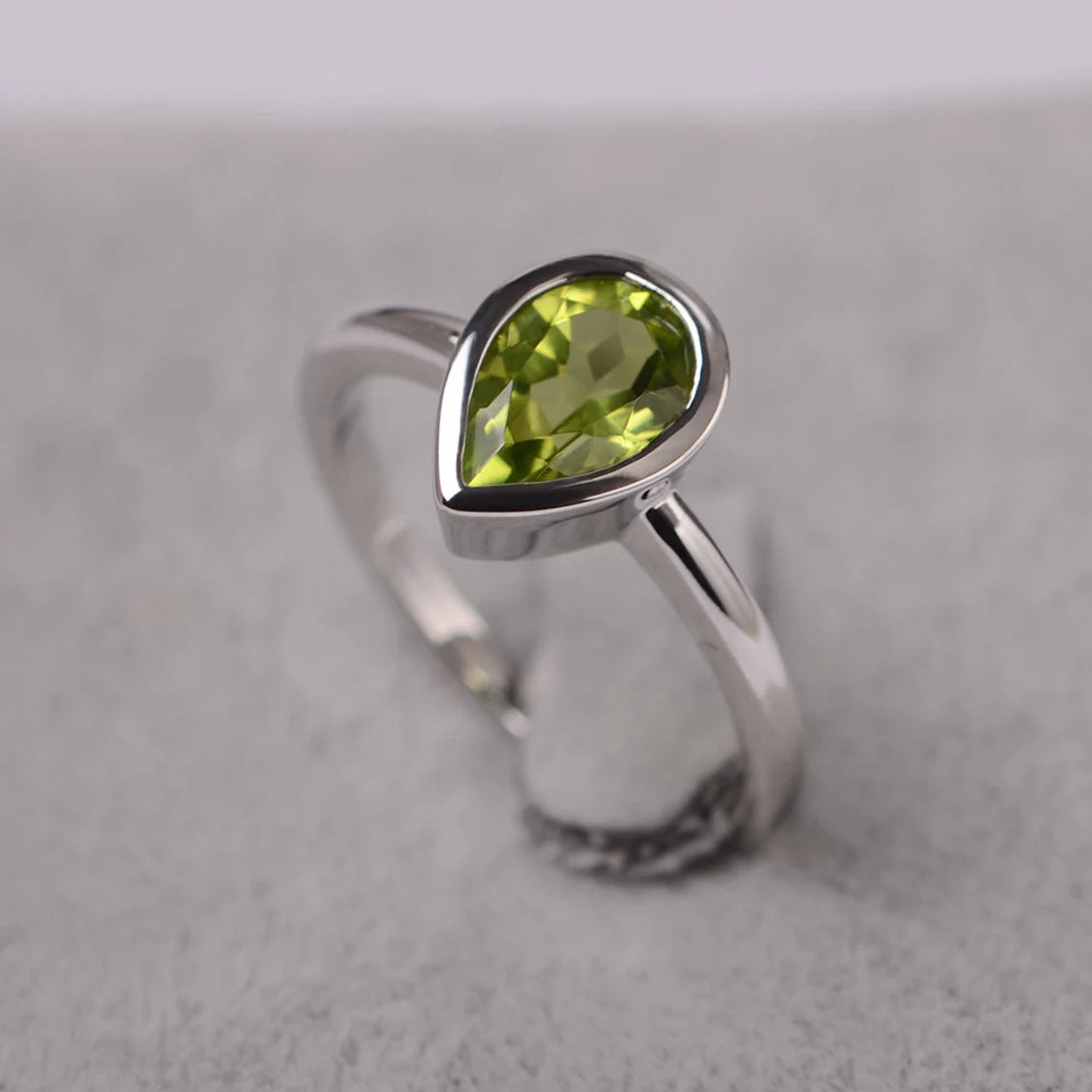 Natural Teardrop Cut Peridot Engagement Ring - 925 Sterling Silver Ring