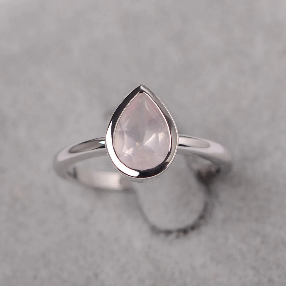 Bague de promesse en quartz rose taille poire naturelle - Bague en argent sterling 925