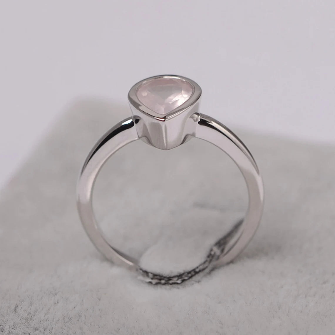 Natural Pear Cut Rose Quartz Promise Ring - 925 Sterling Silver Ring