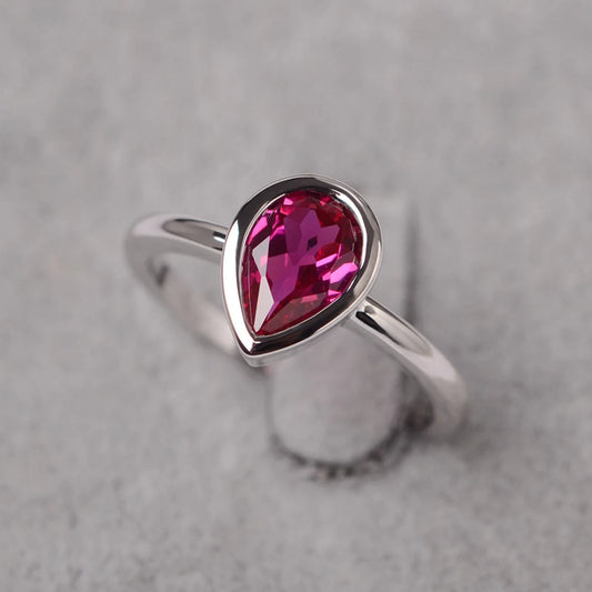 Bague de mariage en rubis taille larme créée en laboratoire - Bague en argent sterling 925