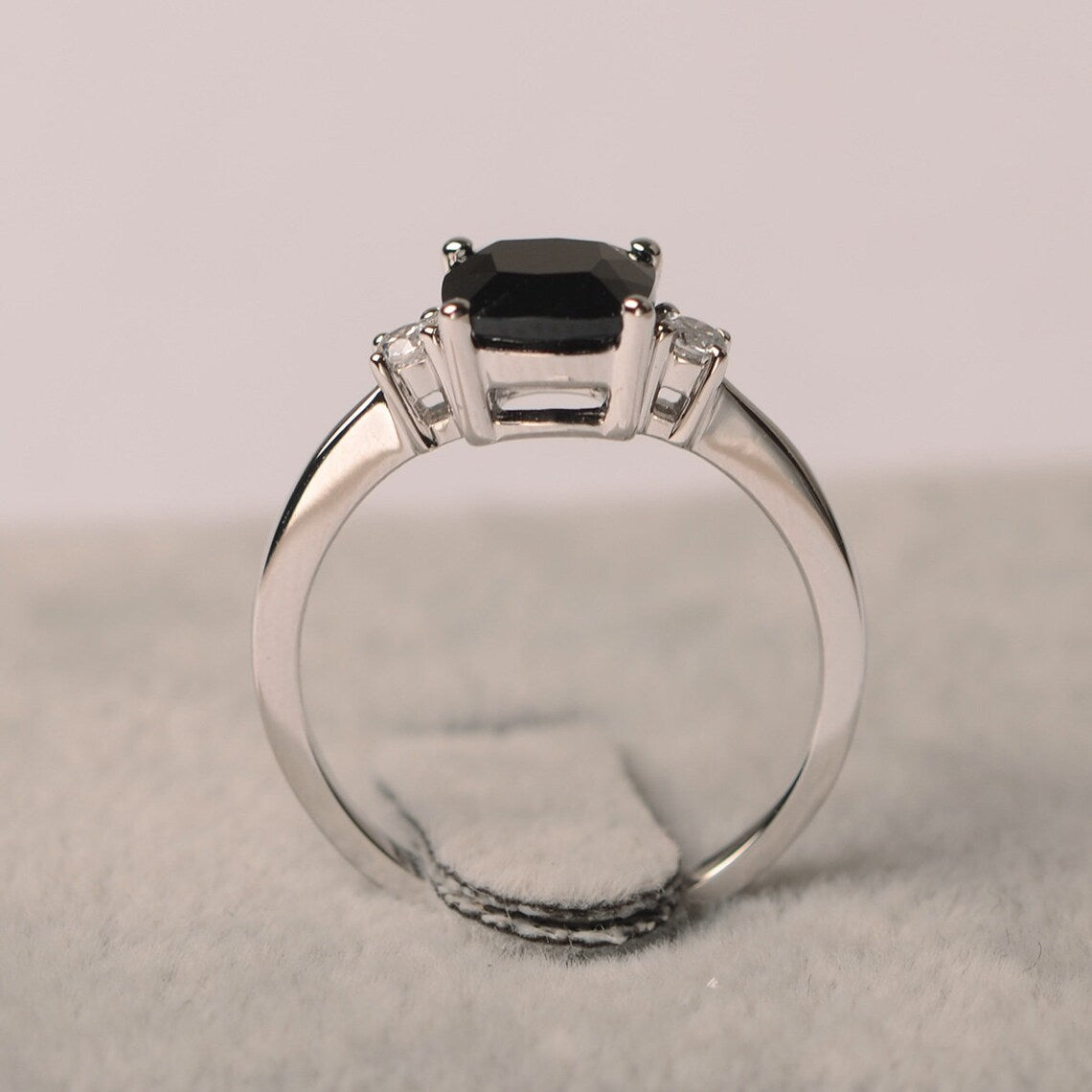 Natural Cushion Cut Black Onyx Solitaire Ring - 925 Sterling Silver Ring