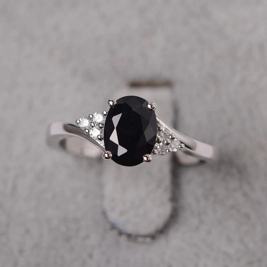 Bague de promesse en onyx noir taille ovale naturelle - Bague en argent sterling 925