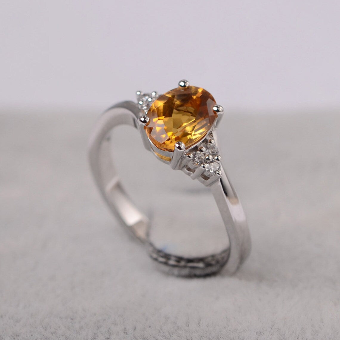 Bague de fiançailles en citrine ovale naturelle - Bague en argent sterling 925