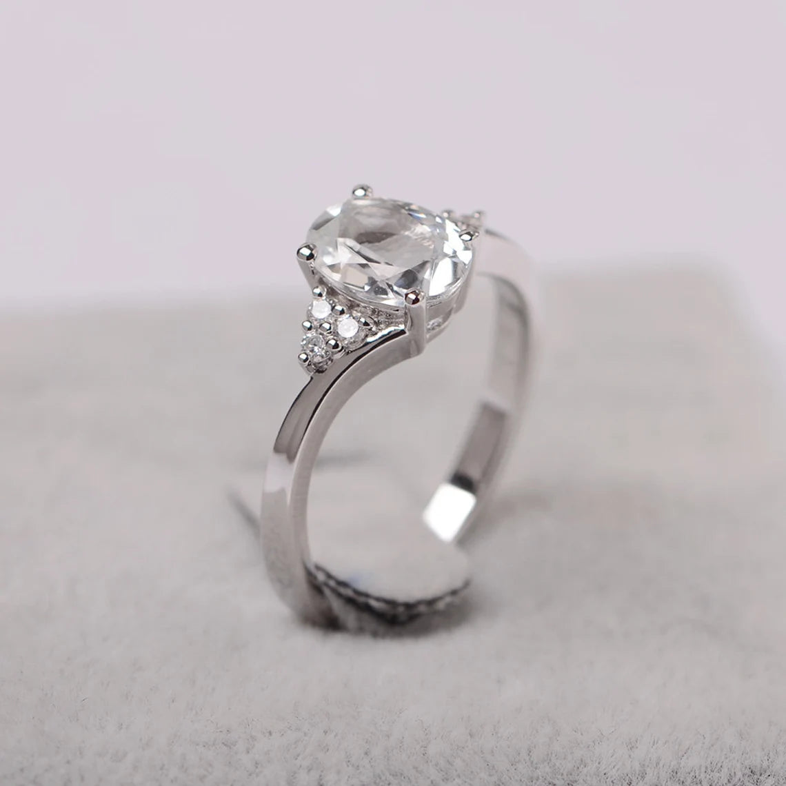 Natural Oval Cut White Topaz Promise Ring - 925 Sterling Silver Ring