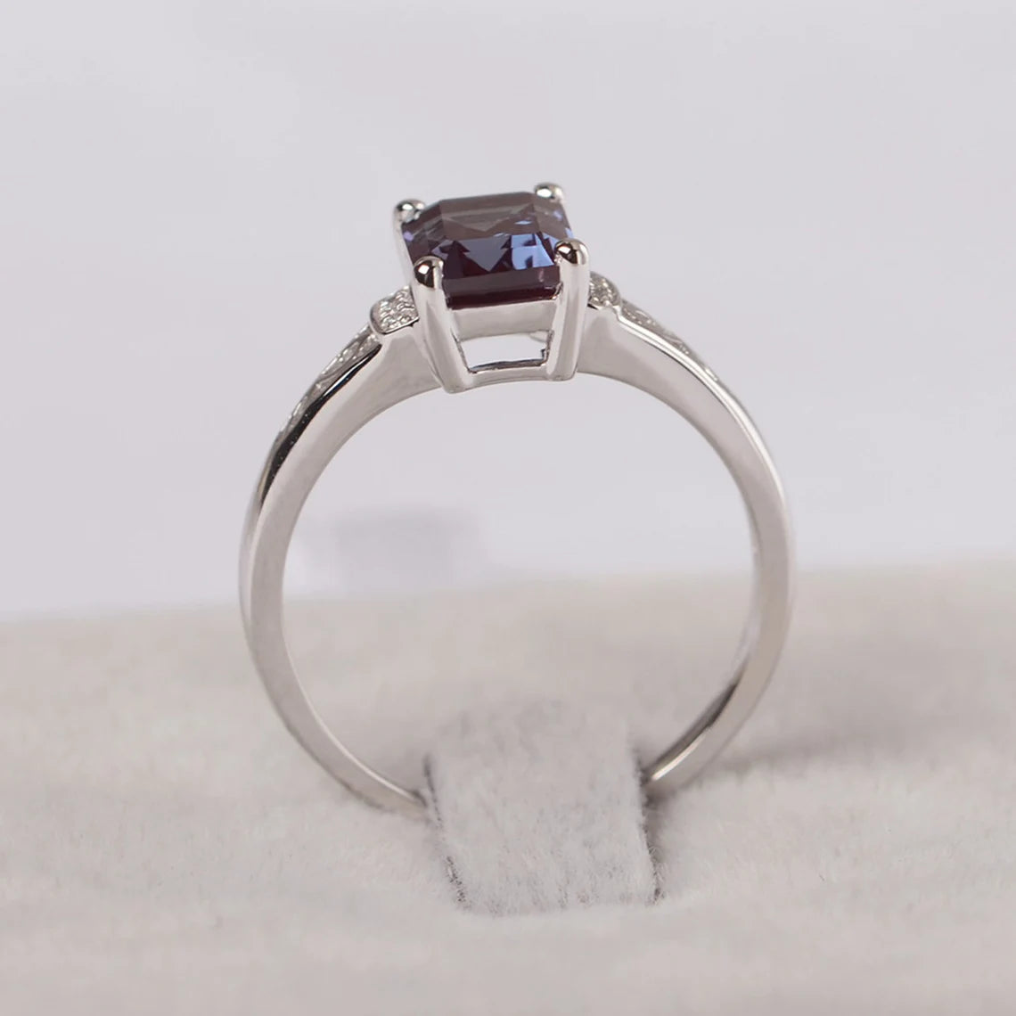 Alexandrite Emerald Cut Solitaire Ring  - 925 Sterling Silver Ring