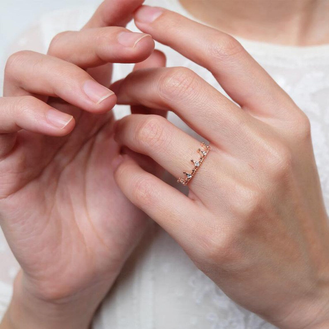 Königlicher Kronenring – 14-karätiger Roségold-Vermeil-Ring – Prinzessinnen-Tiara-Ring