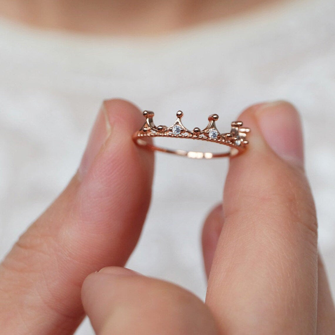 Königlicher Kronenring – 14-karätiger Roségold-Vermeil-Ring – Prinzessinnen-Tiara-Ring