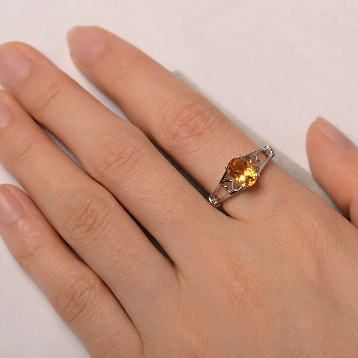 Bague solitaire citrine ovale naturelle - Bague en argent sterling 925