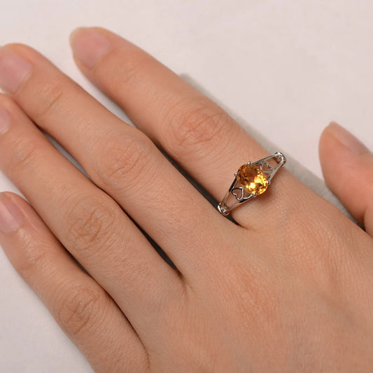 Natural Oval Cut Citrine Solitaire Ring - 925 Sterling Silver Ring