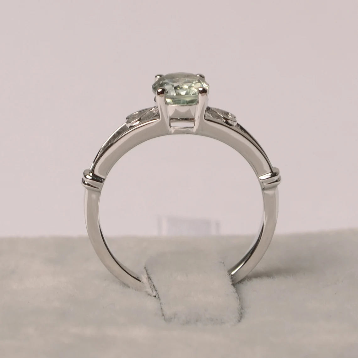 Natural Oval Cut Green Amethyst Solitaire Ring - 925 Sterling Silver Ring