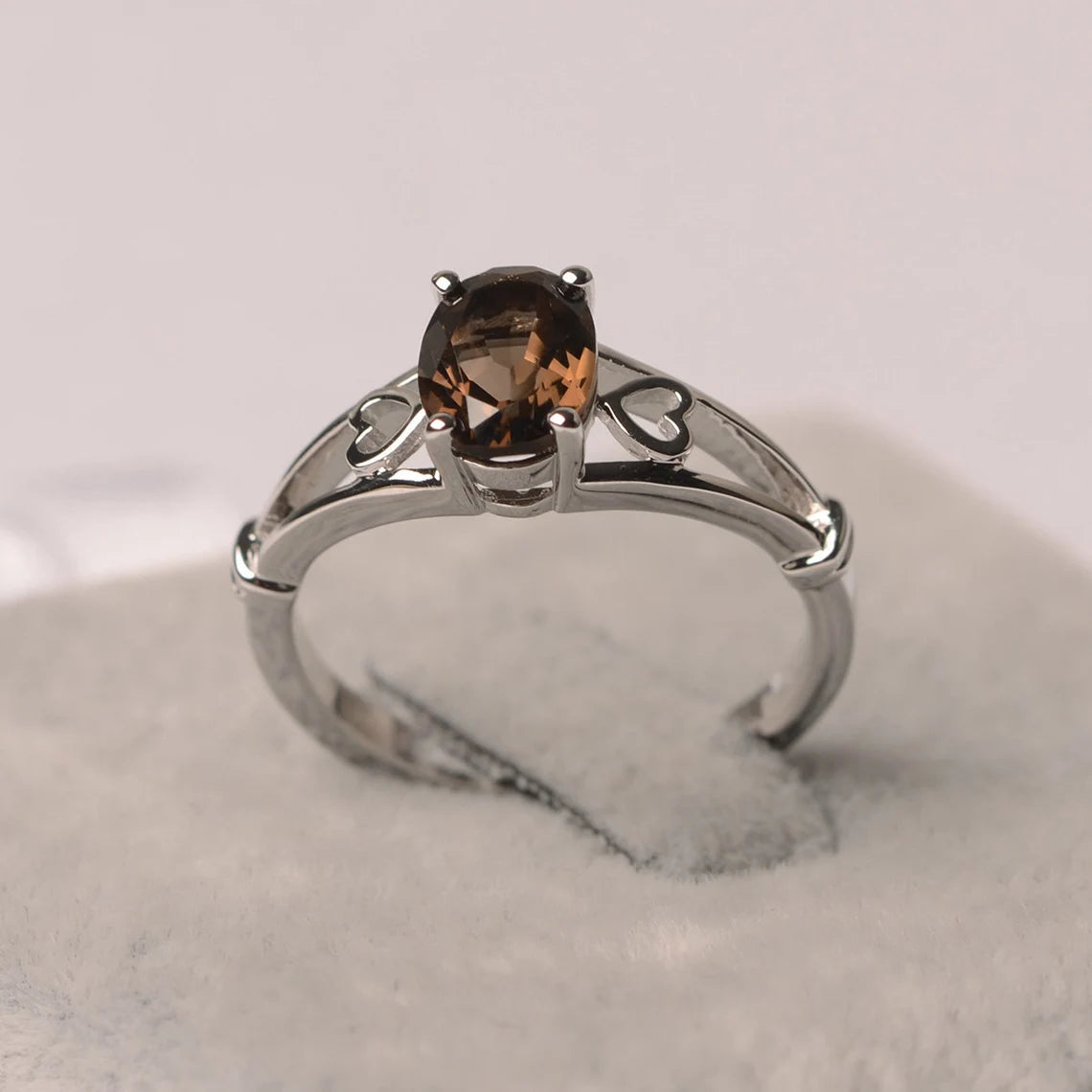 Bague de promesse en quartz fumé taille ovale naturelle - Bague en argent sterling 925