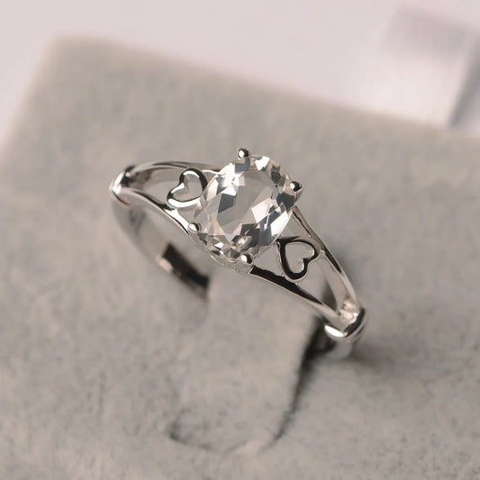 Natural Oval  Cut White Topaz Promise Ring - 925 Sterling Silver Ring