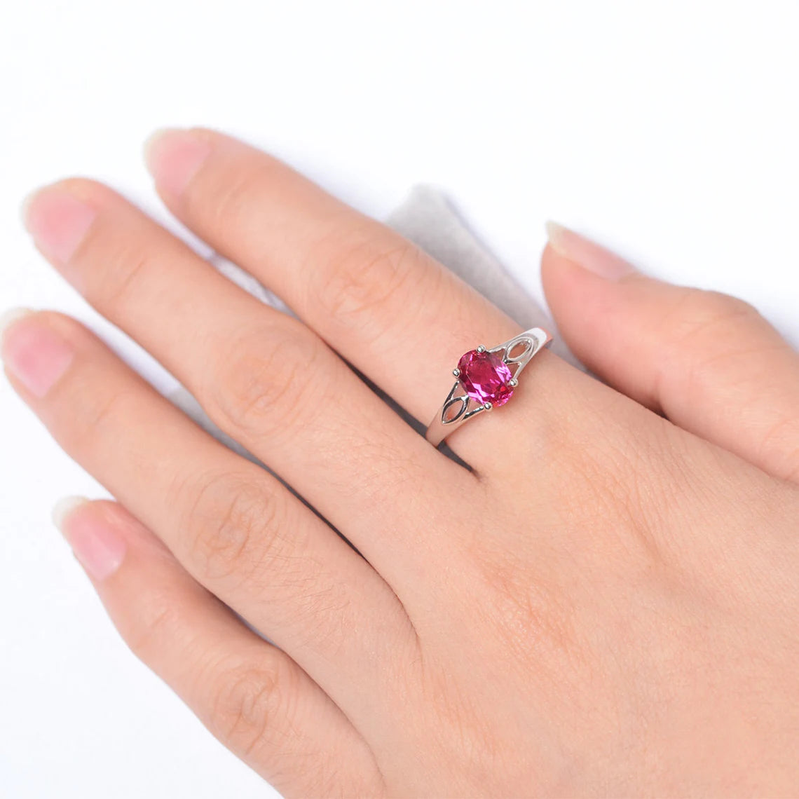 Ruby Oval Cut Solitaire Ring - 925 Sterling Silver RIng