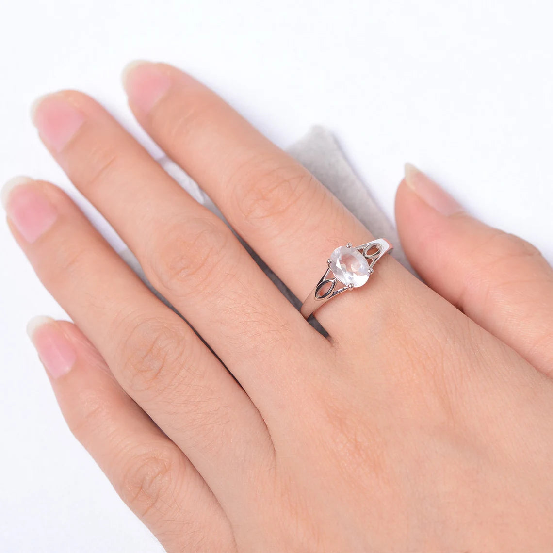 Bague de promesse en quartz rose taille ovale naturelle - Bague en argent sterling 925