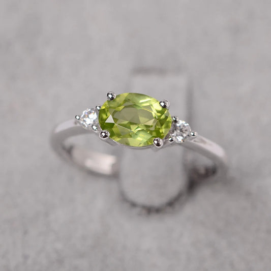 Natural Oval Cut Peridot Engagement Ring - 925 Sterling Silver Ring