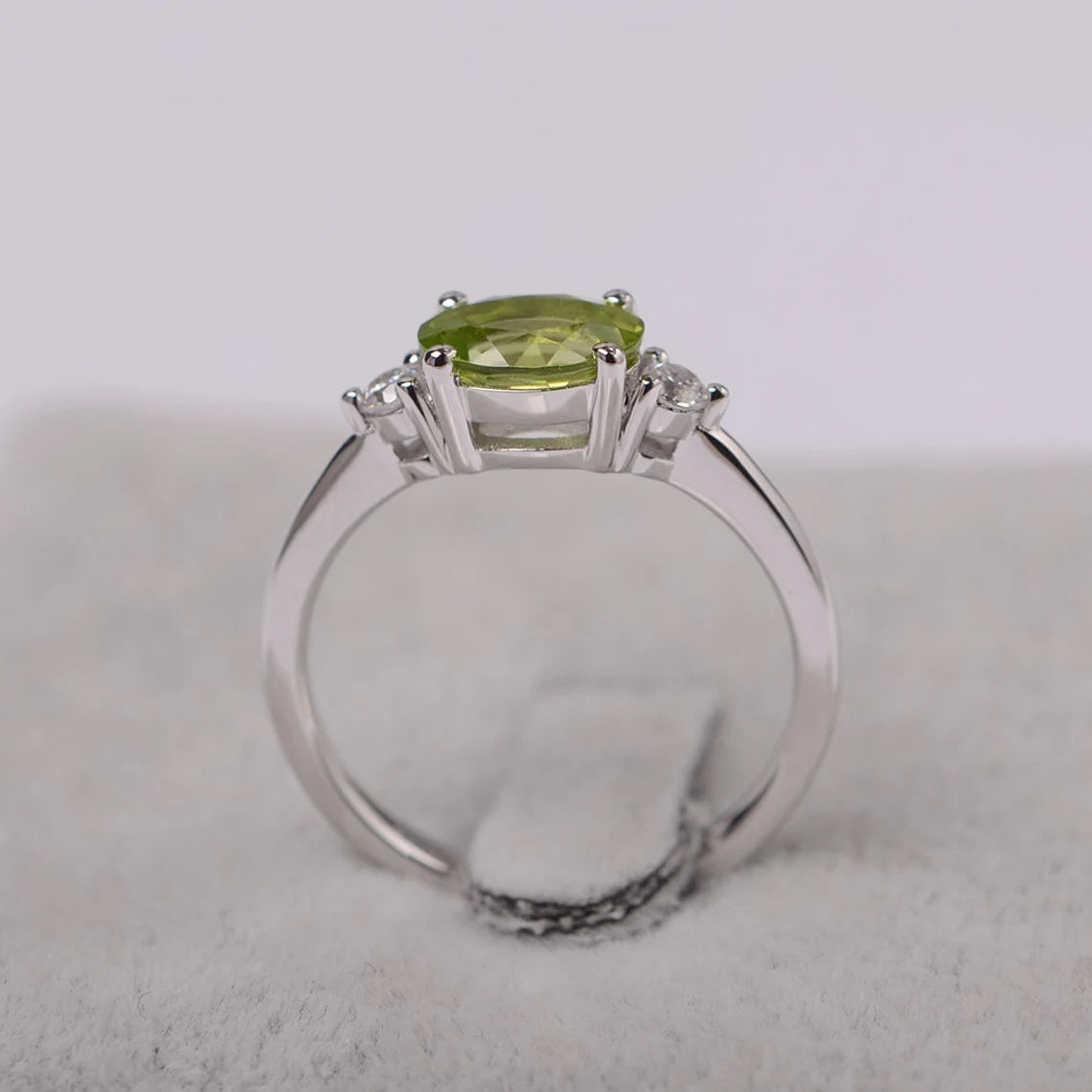 Natural Oval Cut Peridot Engagement Ring - 925 Sterling Silver Ring