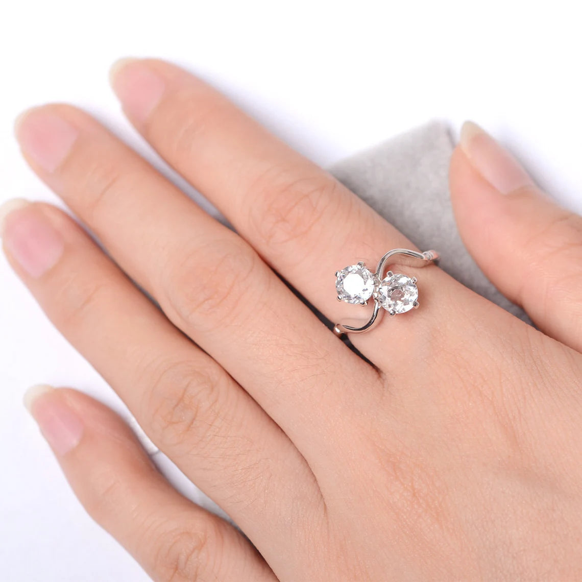 Bague de promesse en topaze blanche ronde naturelle - Bague en argent sterling 925