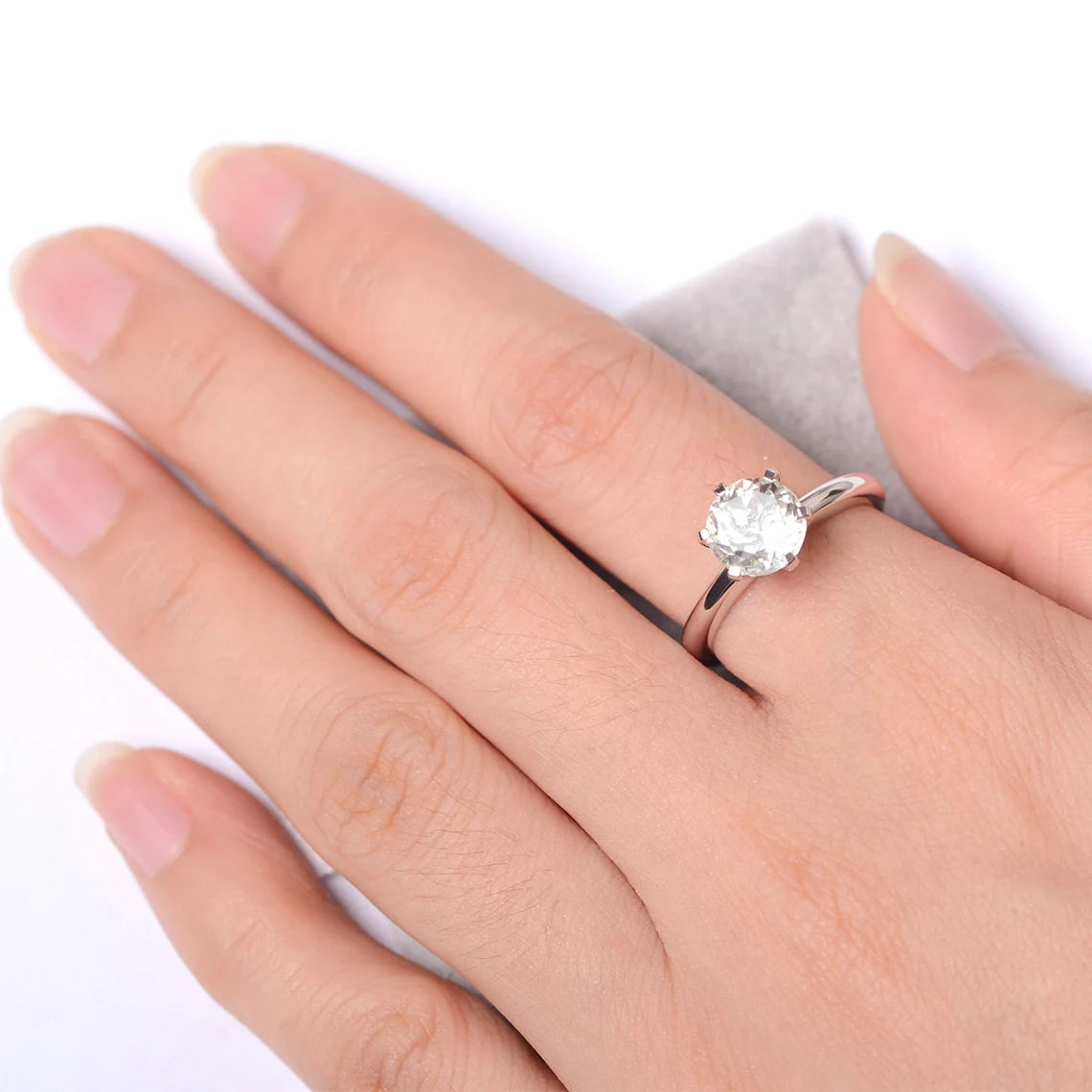 Natural Round Cut Green Amethyst Solitaire Ring - 925 Sterling Silver Ring - Six Prong Rings