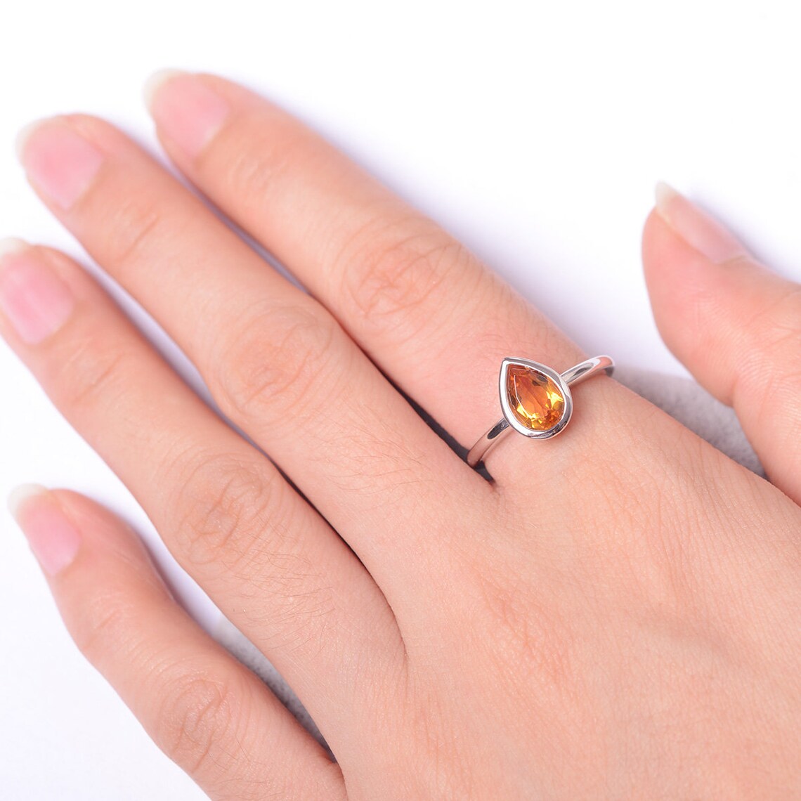 Natural Teardrop Cut Citrine Solitaire Ring - 925 Sterling Silver Ring