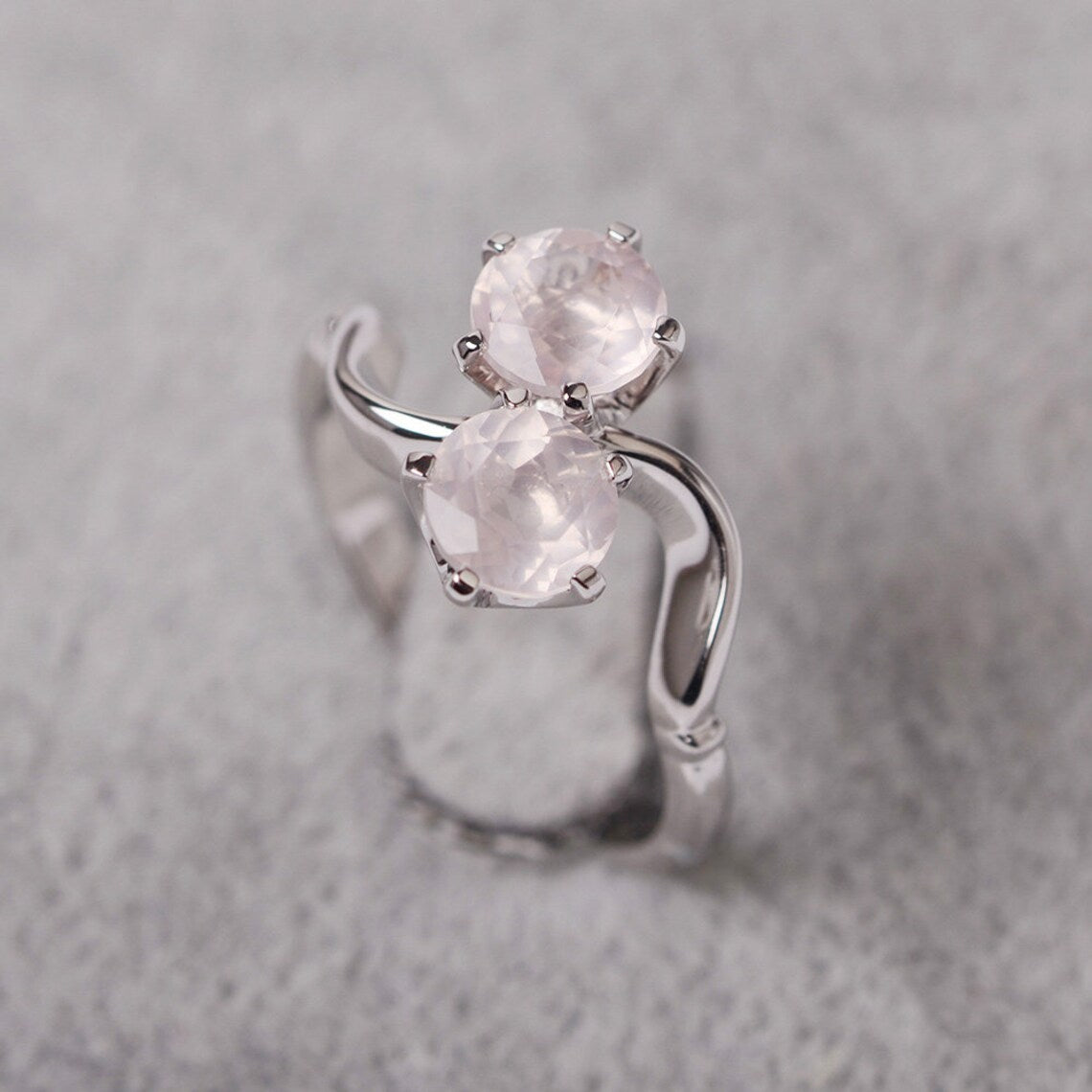 Bague de promesse en quartz rose taille ronde naturelle - Bague en argent sterling 925