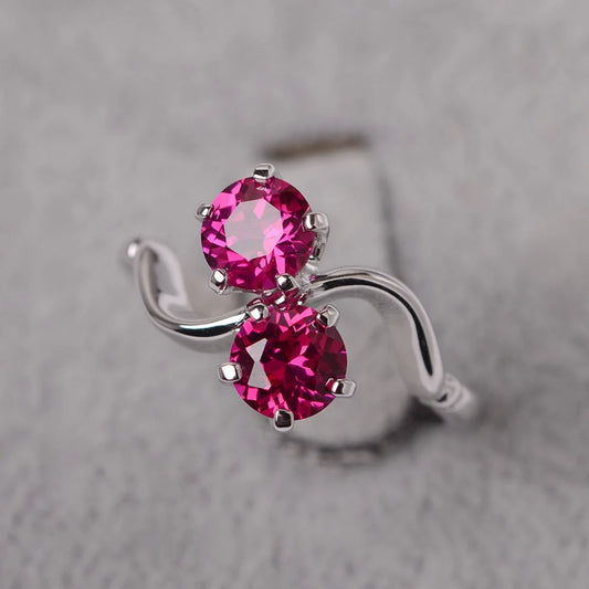 Ruby Round Cut 925 Sterling Silver RIng