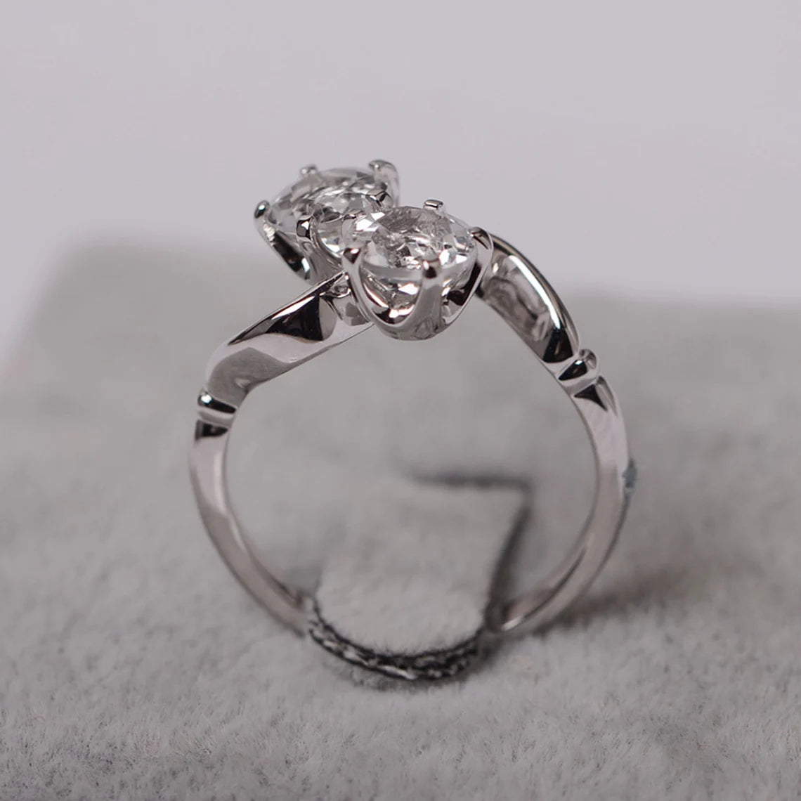 Natural Round Cut White Topaz Promise Ring - 925 Sterling Silver Ring