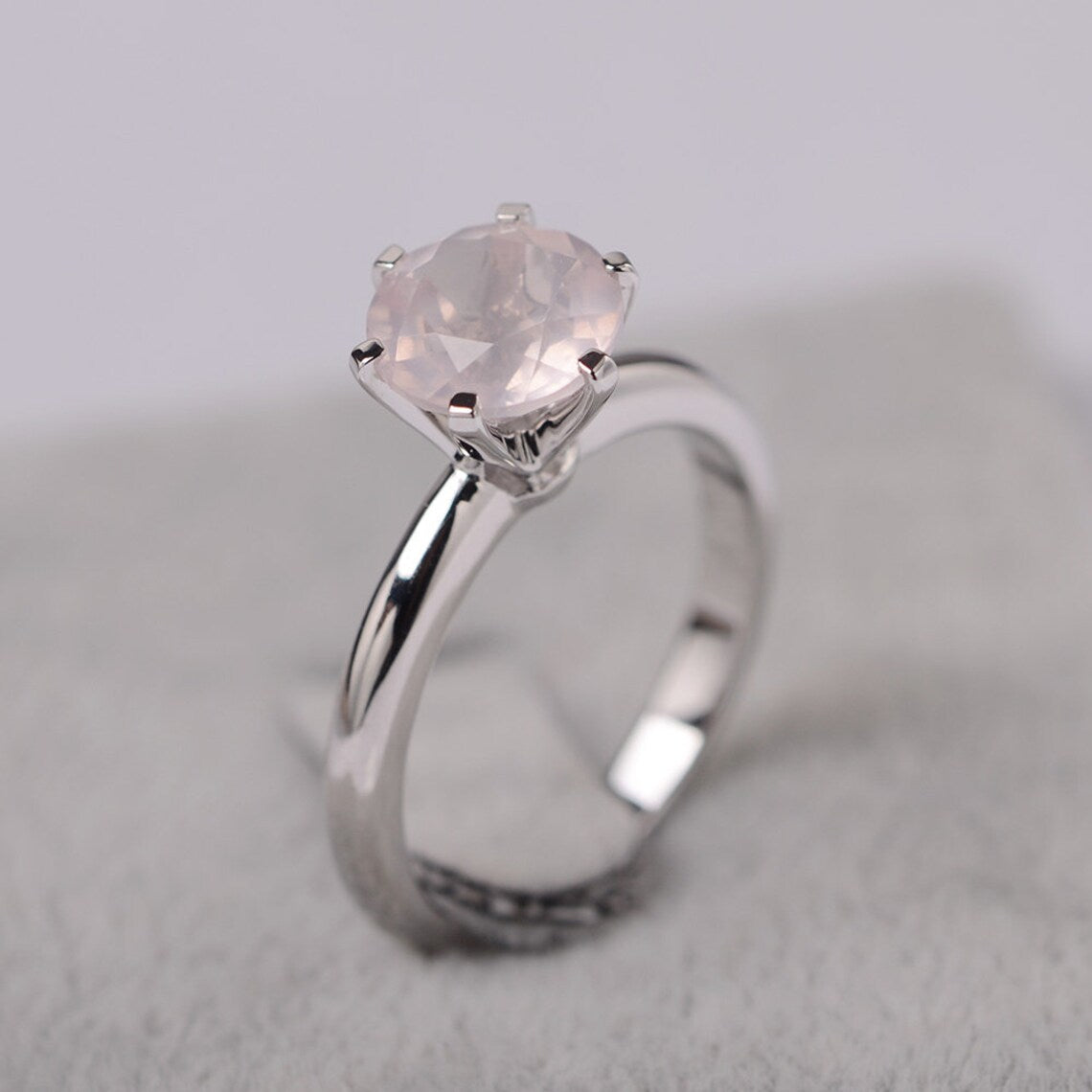 Natural Round Cut Rose Quartz Solitaire  Ring - 925 Sterling Silver Ring