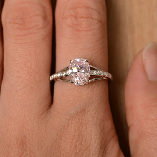 Pink Cubic Zirconia Oval Cut Unique Solitaire Ring