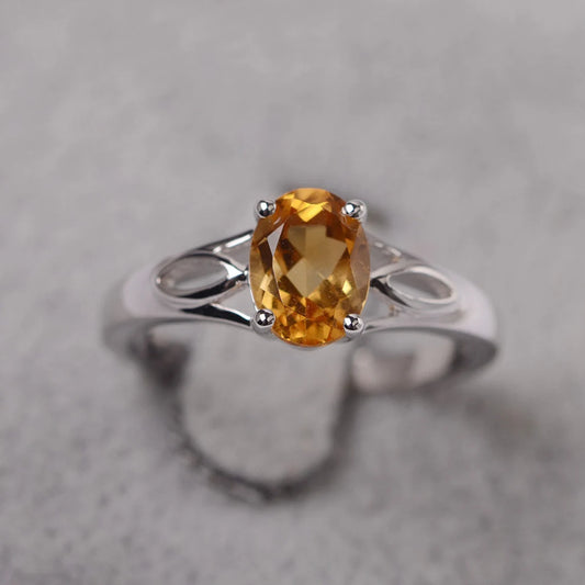 Natural Oval Cut Citrine Solitaire Ring - 925 Sterling Silver Ring