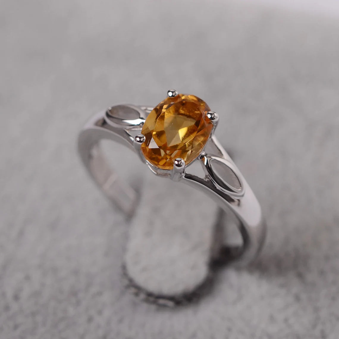 Natural Oval Cut Citrine Solitaire Ring - 925 Sterling Silver Ring