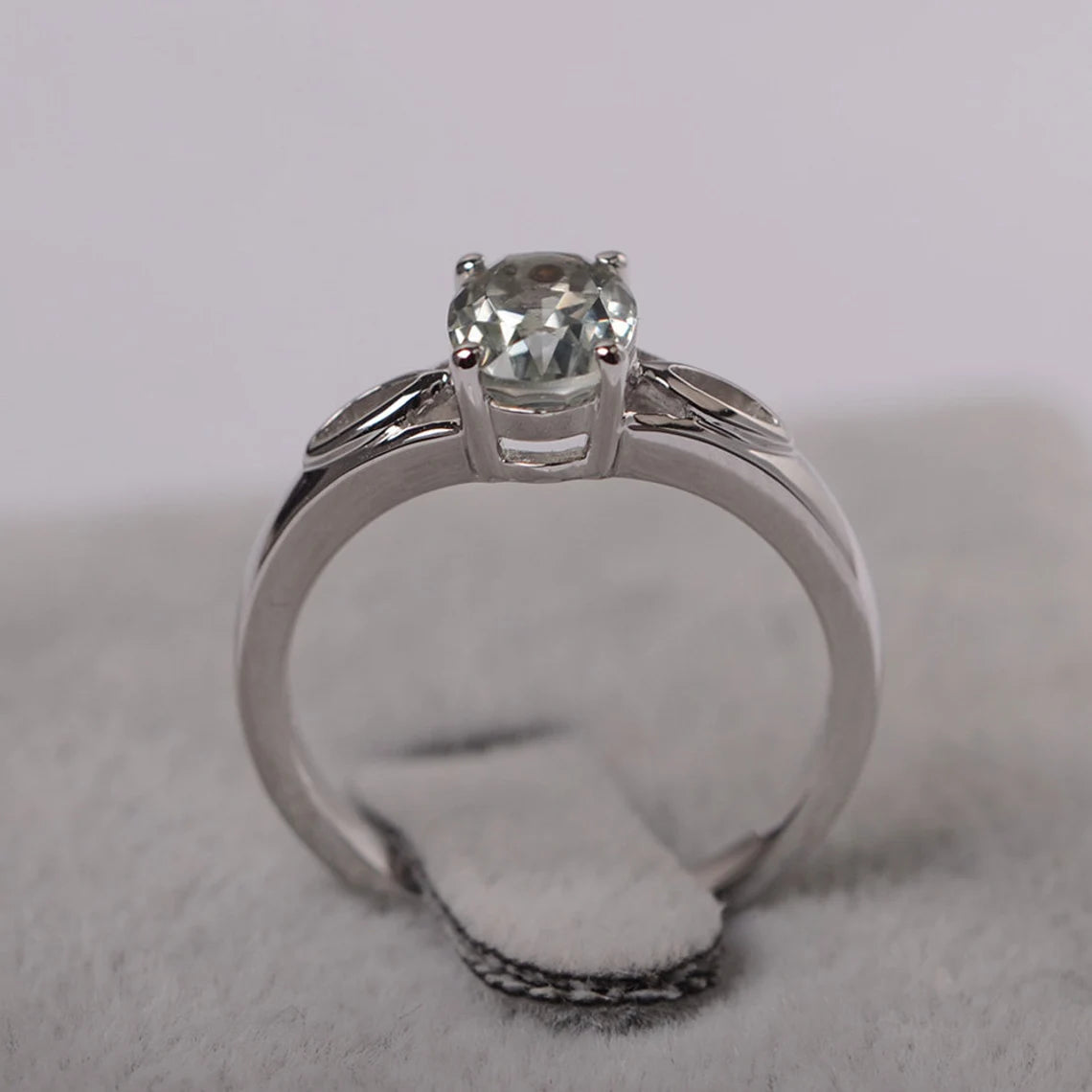 Natural Oval Cut Green Amethyst Solitaire Ring - 925 Sterling Silver Ring