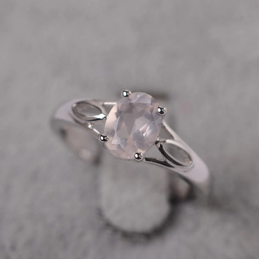 Natural Oval Cut Rose Quartz Promise Ring - 925 Sterling Silver Ring