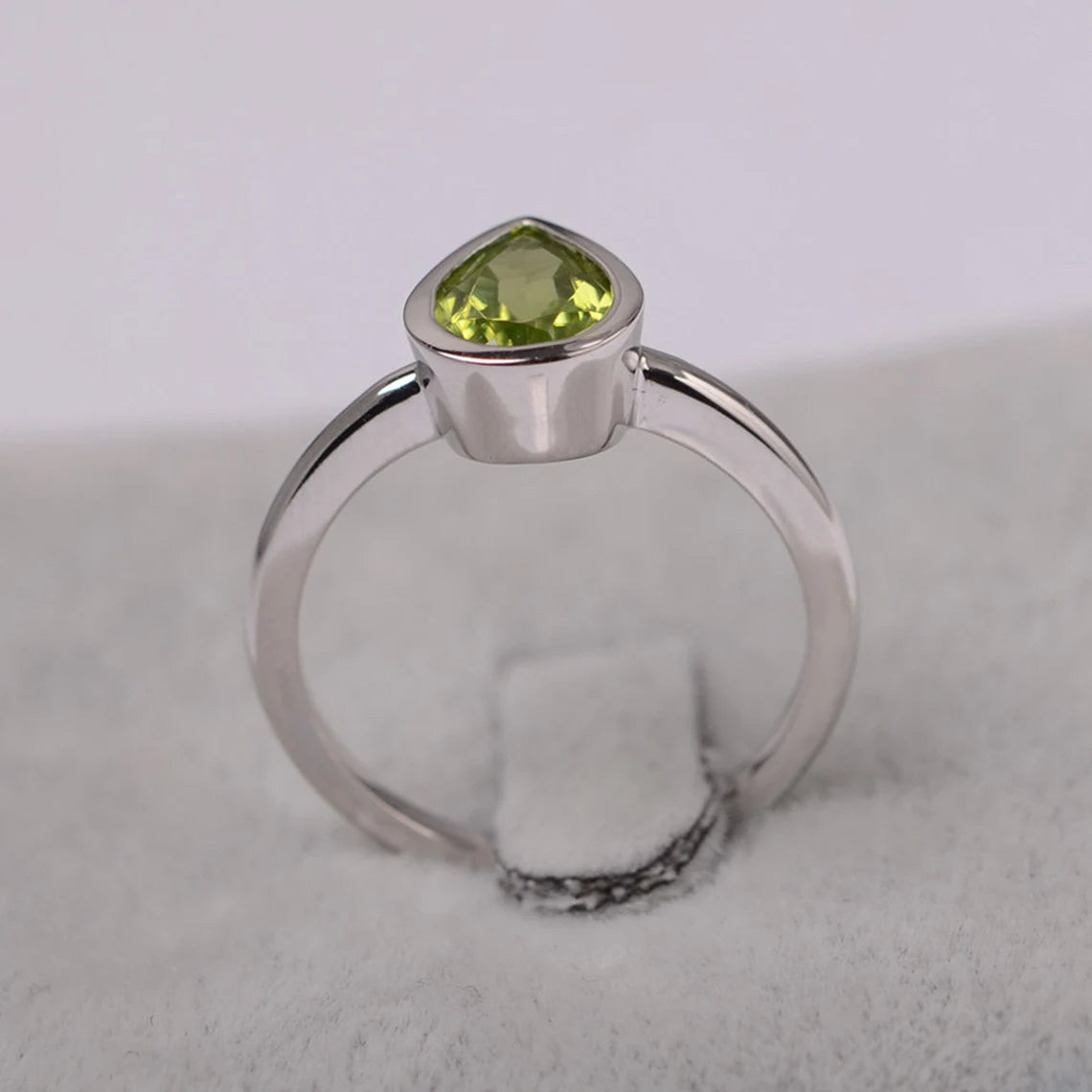 Natural Teardrop Cut Peridot Engagement Ring - 925 Sterling Silver Ring