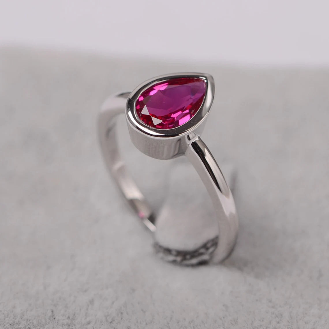 Ruby Teardrop Cut Wedding  Ring - 925 Sterling Silver RIng