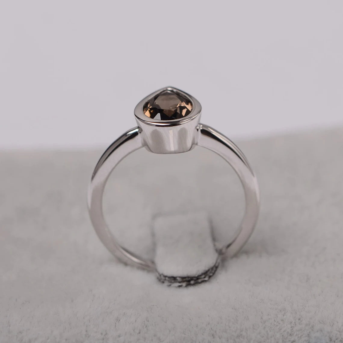 Anneaux solitaires en quartz fumé coupés en forme de larme naturelle - Bague en argent sterling 925