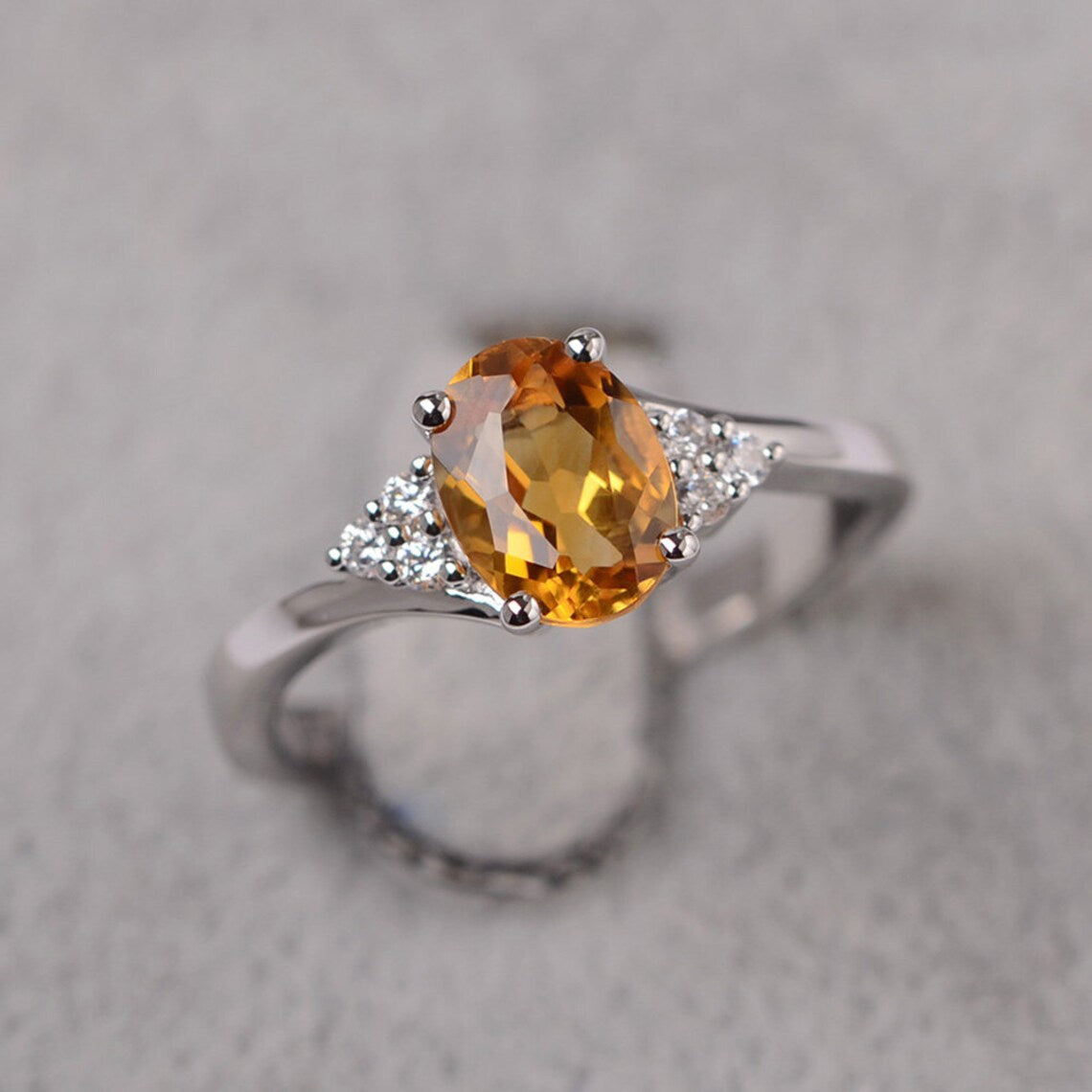 Bague de fiançailles en citrine ovale naturelle - Bague en argent sterling 925