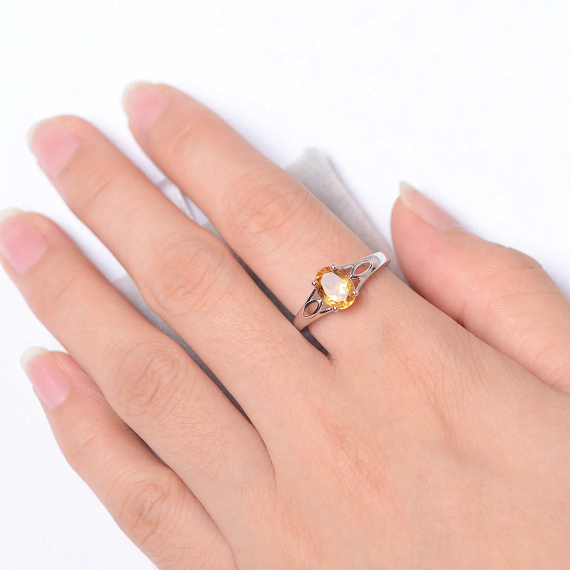 Bague solitaire citrine ovale naturelle - Bague en argent sterling 925